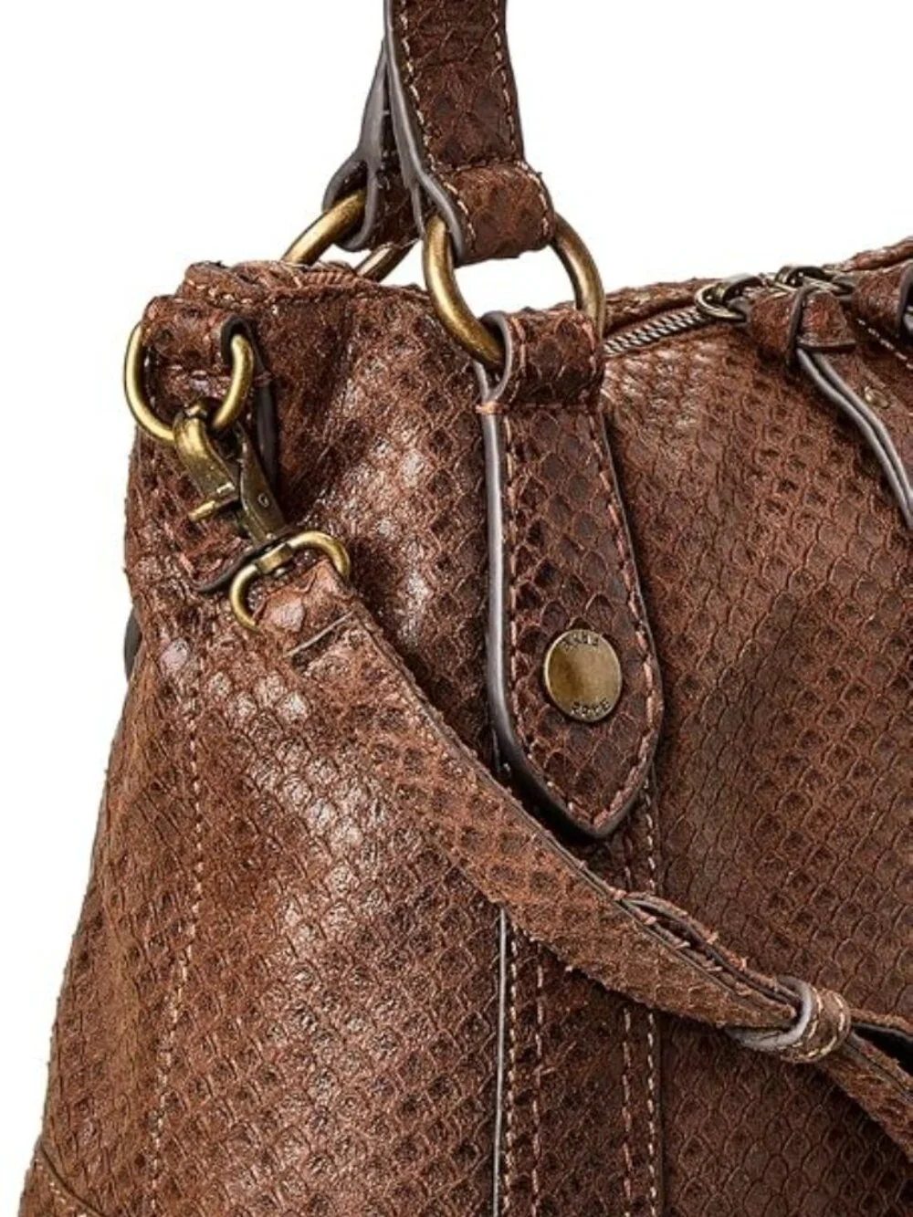 Frye Melissa Medium Cognac Snake Satchel